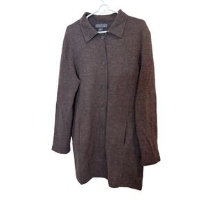 Herman Geist Coat Womens Medium Brown Wool Knit Overcoat Collared Button‎ Front